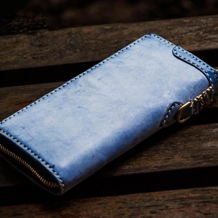 Handmade Leather Mens Chain Biker Wallet Cool Leather Wallet Long Clutch Wallets for Men