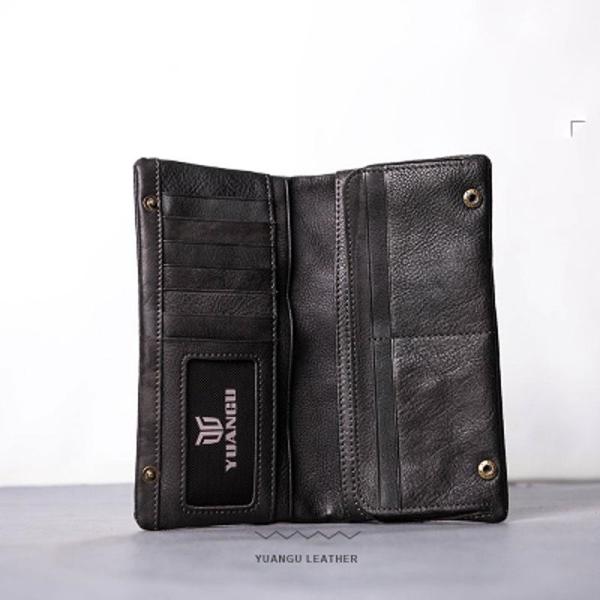 Leather Long Wallets for men Bifold Vintage Men Long Wallet
