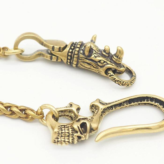 Cool Brass Mens Chinese Dragon Hooks 18‘’ Key Chain Long Pants Chain Wallet Chain Motorcycle Wallet Chain for Men