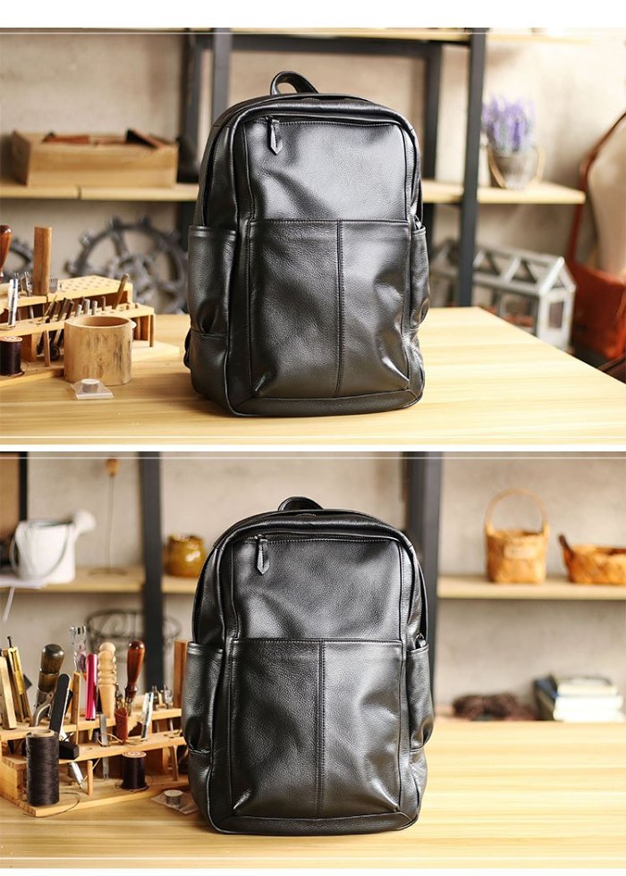 Black Cool Leather Mens School Backpack College Backpack 15 Black Computer Backpack For Men