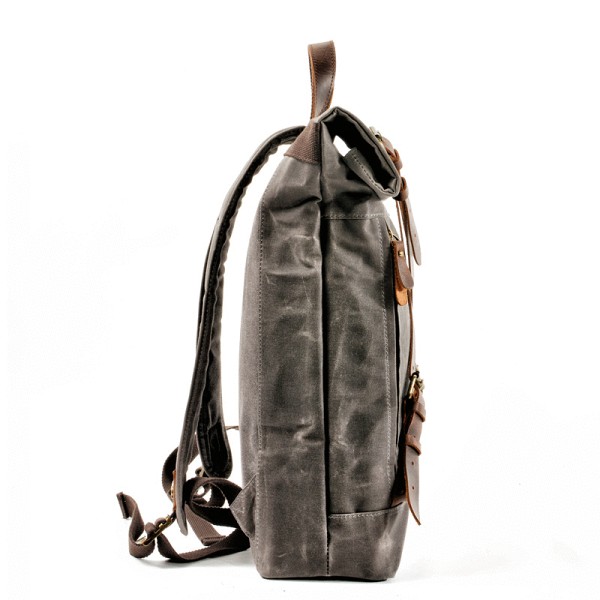 Cool Waxed Canvas Leather Mens 15.6‘’ Black Hiking Backpack Green Travel Backpack for Men