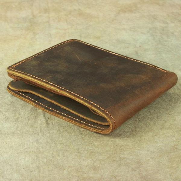 Vintage Mens Leather Slim Bifold Small Wallet Cool billfold Slim Small Wallet for Men