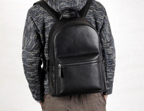 Genuine Leather Mens Cool Backpack Sling Bag Large Black Travel Bag Hiking Bag for men