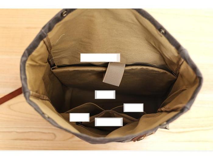 Waxed Canvas Leather Mens 15‘’ Gray College Backpack Travel Backpack Hiking Backpack for Men