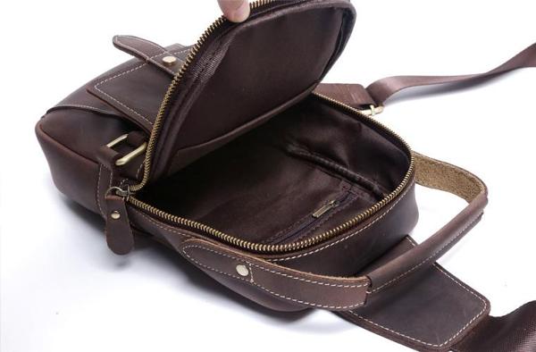 Genuine Leather Mens Cool Chest Bag Sling Bag Crossbody Bag Travel Bag Hiking Bag for men