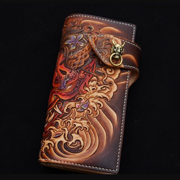 Handmade Leather Tooled PRAJNA Mens Chain Biker Wallet Cool Leather Wallet With Chain Wallets for Men
