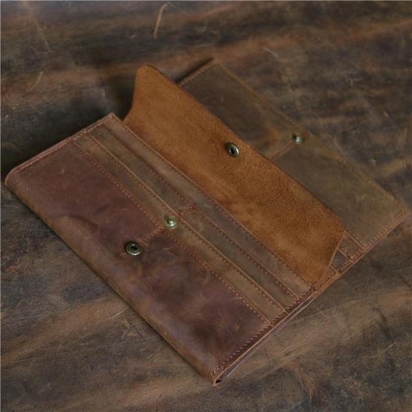 Vintage Leather Mens Long Wallet Bifold Coffee Long Wallet for Men