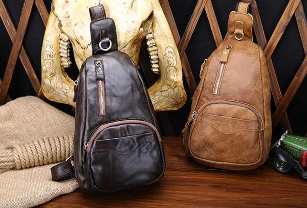 Cool Black and Brown Mens Leather Chest Bag Sling Bag Sling Crossbody Bag For Men