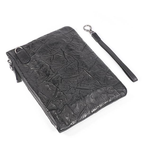 Handmade Leather Mens Black Cool Long Wallet Wirstlet Bag Ultra Thin Clutch Wallet for Men