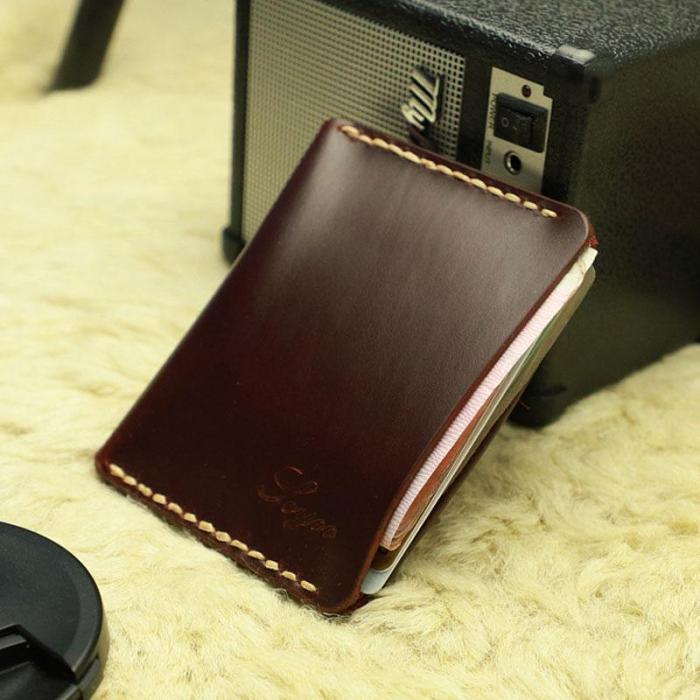 Handmade Leather Mens Slim Front Pocket Wallet Leather Small Wallets  for Men