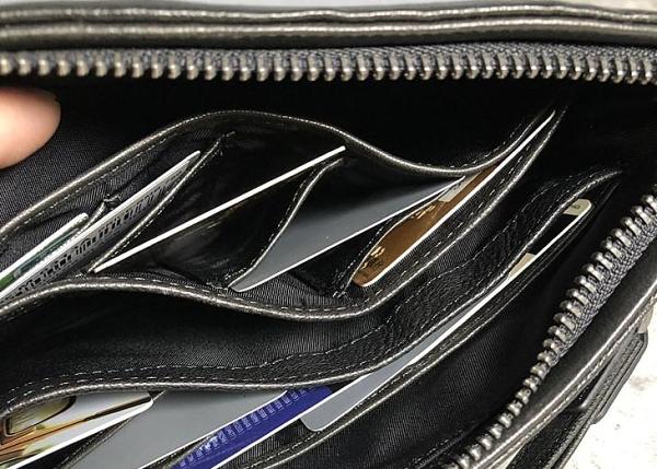 Genuine Leather Mens Clutch Cool Slim Wallet Zipper Clutch Wristlet Wallet for Men