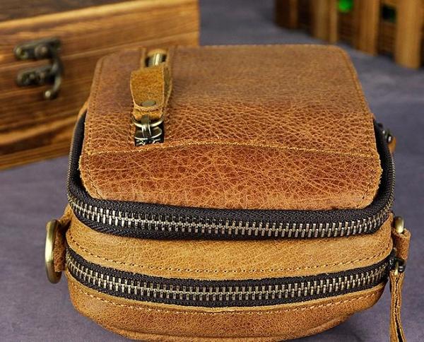 Mens Leather Small Belt Pouch Side Bag Holster Belt Case Waist Pouch for Men