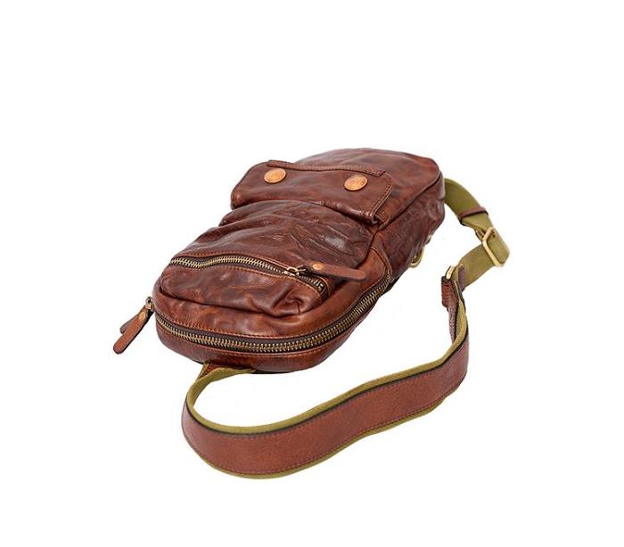 Fashion Black Leather Men Sling Bag Chest Bag Army Green Leather Sling Pack One Shoulder Backpack For Men