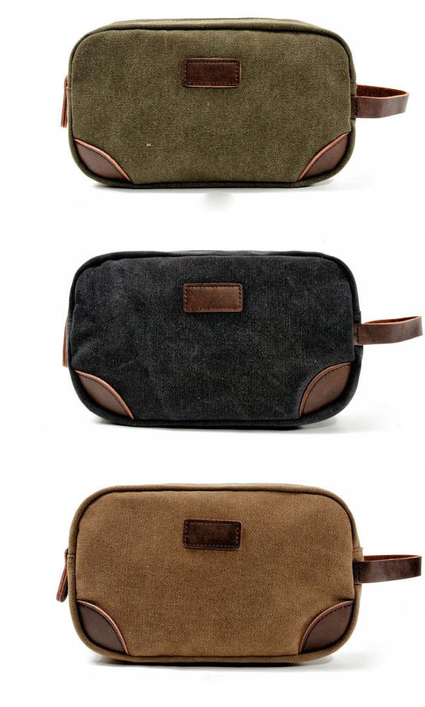 Waxed Canvas Leather Mens Women's Cosmetic Bag Clutch Bag Handbag Storage Bag Wash Bag For Men