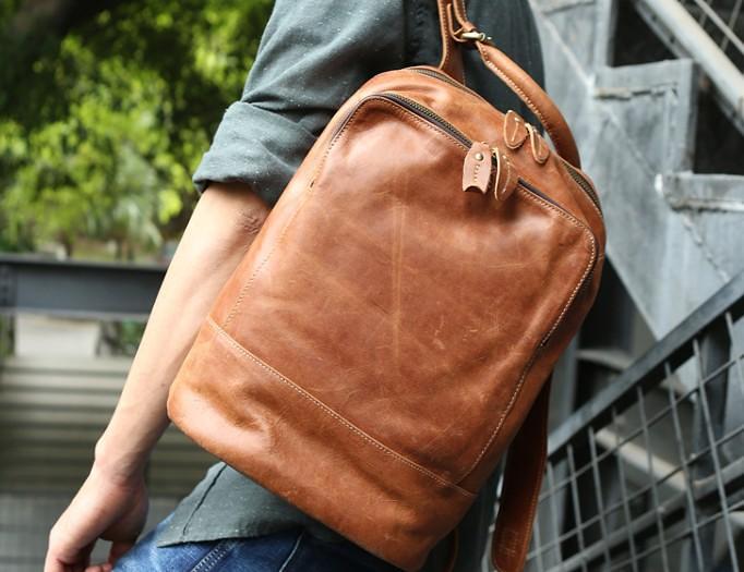 Cool Mens Leather Backpack Travel Backpack Laptop Backpack for men