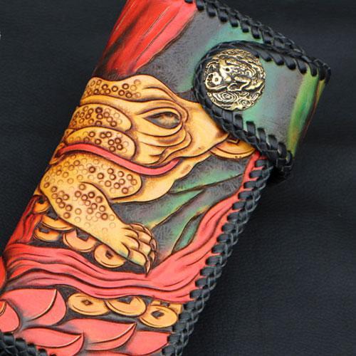 Handmade Mens Tooled GoldenToad Leather Chain Wallet Biker Trucker Wallet with Chain