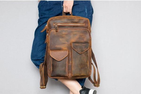 Cool Brown Leather Mens 14 Laptop Backpack Hiking Backpack Travel Backpack College Bag for Men