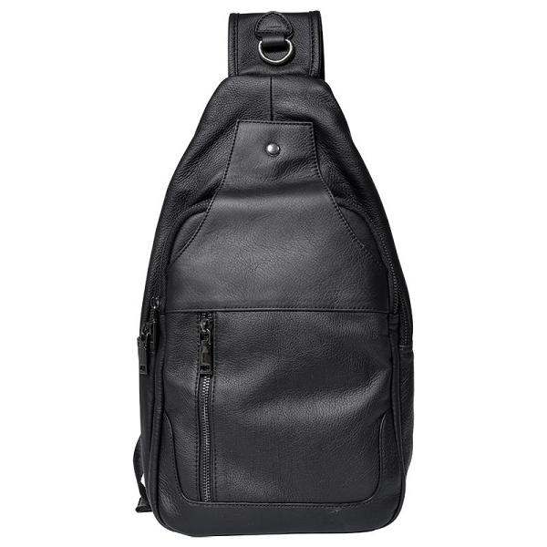Cool Leather Mens 10 Black Sling Bag Chest Bag One Shoulder Backpack for Men
