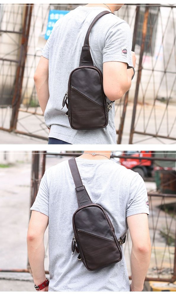Vintage Dark Brown Leather Mens Chest Bag Black Sling Bag Sling Pack For Men