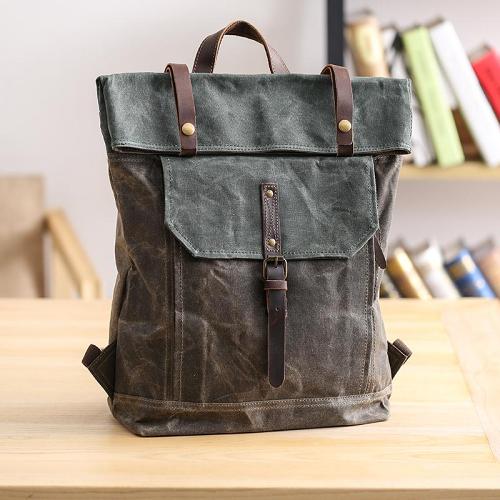 Waxed Canvas Mens Womens 15‘’ Computer Backpack Green School Backpack Hiking Backpack for Men