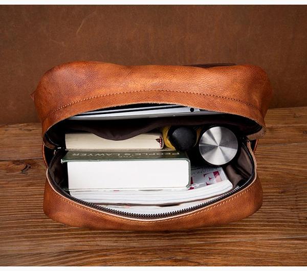 Brown Fashion Mens Leather Large 15inch Laptop Backpacks Black Travel Backpacks School Backpack for men