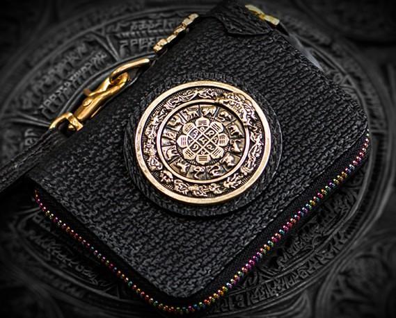 Handmade Leather Biker Wallet Mens Cool Short Chain Wallet Trucker Wallet with Chain
