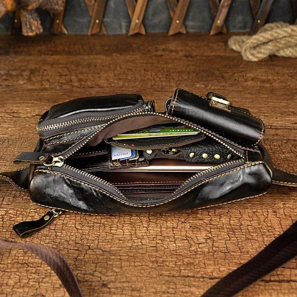 LEATHER MENS FANNY PACK WAIST BAG HIP PACK BELT BAG MEN