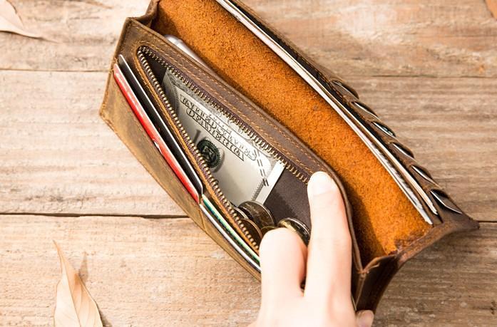 Vintage Slim long Wallets Leather Mens Tan Wallet Long Wallet for Men