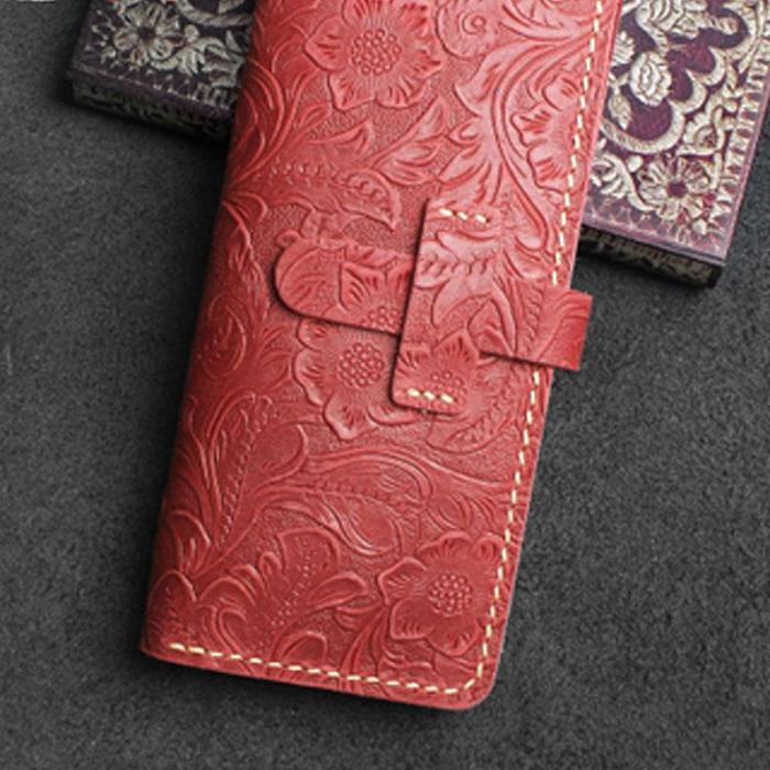 Handmade Leather Floral Mens Cool Travel Long Wallet Card Holder Card Slim Clutch Wallets for Men