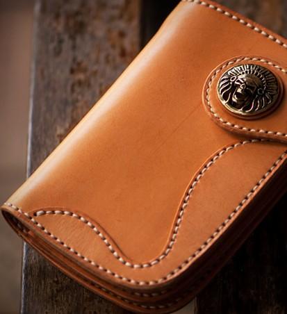 Handmade Leather Short Mens Chain Biker Wallet Cool Leather Wallet With Chain Wallets for Men