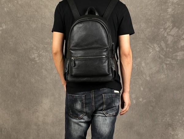 Genuine Leather Mens Cool Backpack Sling Bag Large Black Travel Bag Hiking Bag for men