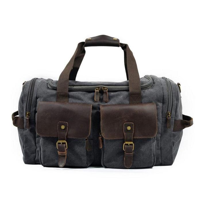 Cool Mens Canvas Leather Side Bag Weekender Bag Canvas Travel Bags for Men