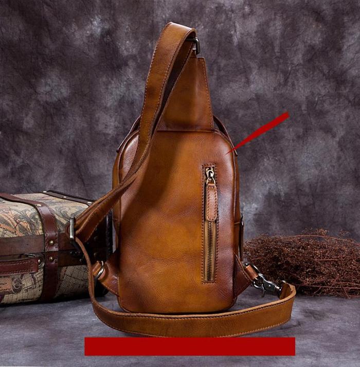 Vintage Leather Mens Sling Bag Crossbody Bag Chest Bag for men