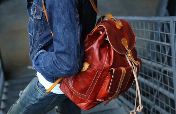 Cool Handmade Leather Mens Backpack Travel Backpacks Laptop Backpack for men