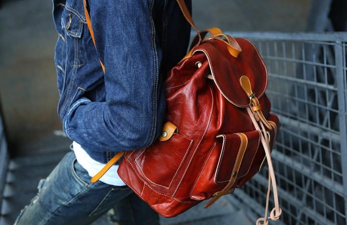 Cool Handmade Leather Mens Backpack Travel Backpacks Laptop Backpack for men