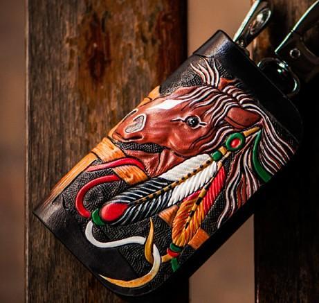Handmade Leather Biker Mens Cool Car Key Wallet Coin Wallet Pouch Car KeyChain for Men