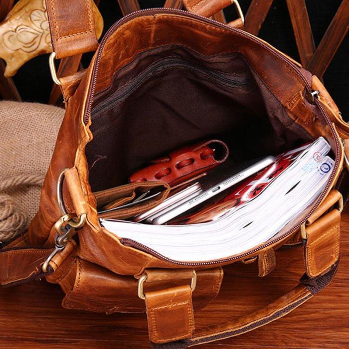 Vintage Coffee Leather Mens Briefcase Laptop Bag Business Bags Work Bag for Men