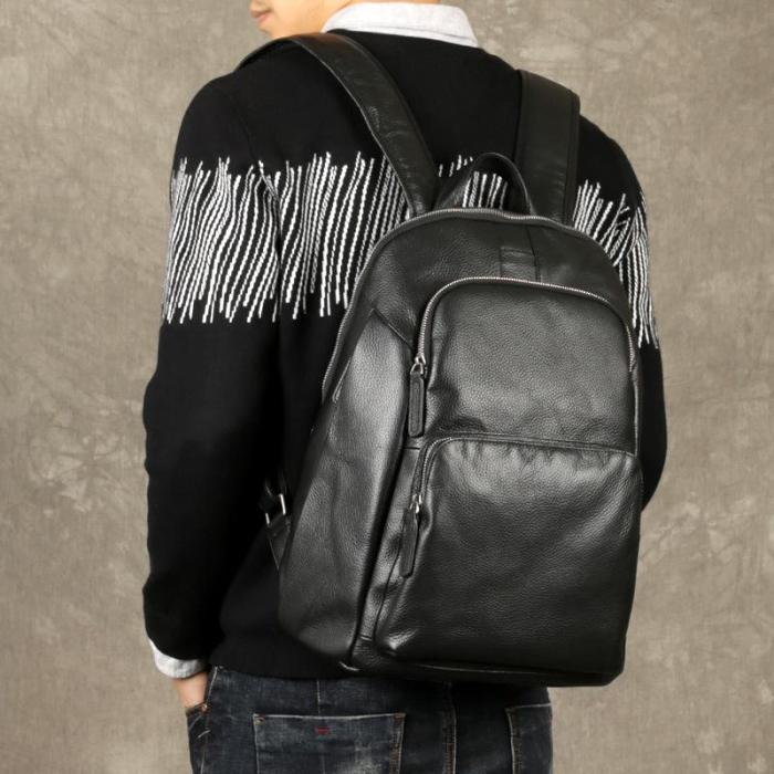 Fashion Leather Men's 15 inches Computer Backpack Black Large Travel Backpack Black Large College Backpack For Men