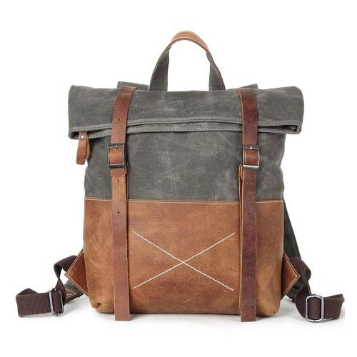 Cool Waxed Canvas Leather Backpack for Men Waxed Canvas Backpack Waterproof Backpack
