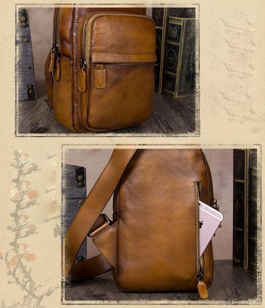 Vintage Leather Mens Sling Bag Crossbody Bag Chest Bag for men