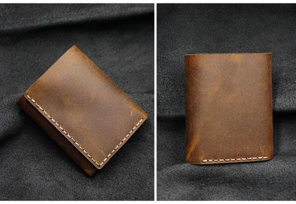 Handmade Brown Leather Mens Trifold Billfold Wallets With Front Pocket Wallet for Men