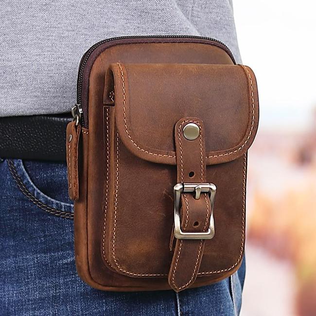 Brown Leather Cell Phone Holster Waist Pouches Belt Pouch Belt Bag For Men