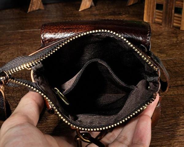 Mens Leather Small Side Bag Waist Pouch Holster COURIER BAG Belt Case Belt Pouch for Men