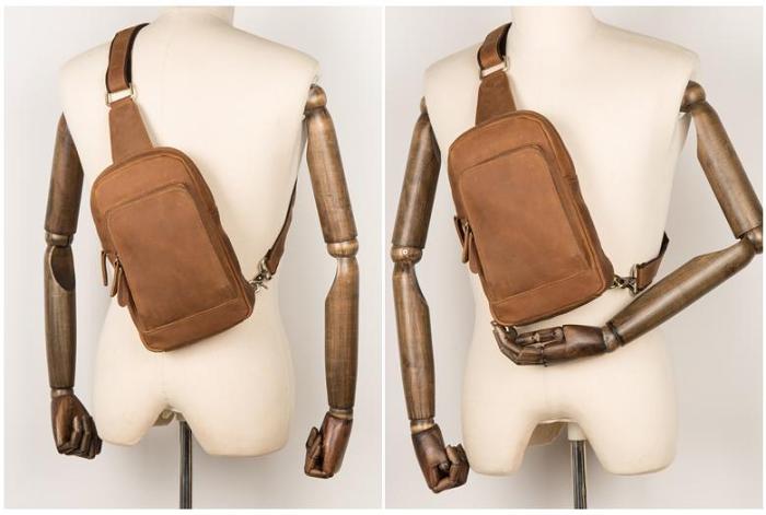 Leather Mens Cool Sling Bag Crossbody Bag Chest Bag for men