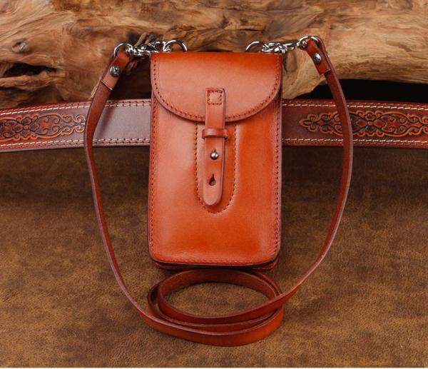 Cool Leather Mens Biker Cell Phone Holster Belt Pouch Side Bag Shoulder Bag for Men