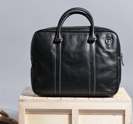 Cool Black Leather Mens Briefcase Work Bag Laptop Bag Business Bag for Men