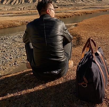 Mens Leather Canvas Travel Bag Canvas Handbag Canvas Weekender Bag for Men