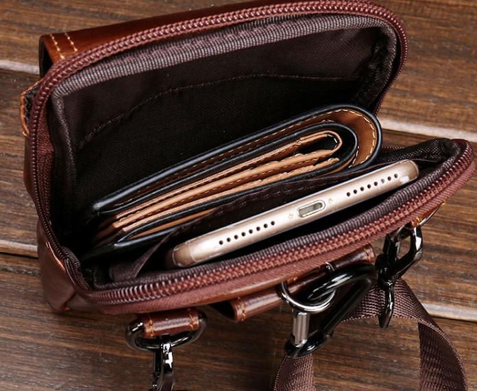 Cool Leather Mens Vintage Small Side Bag Belt Pouch Belt Bag For Men