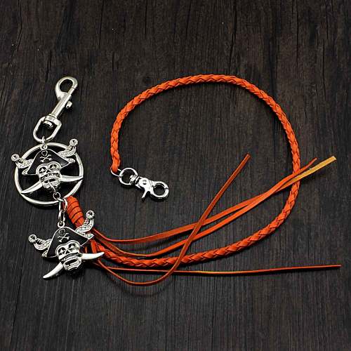 Handmade Braided PIRATE SKULL Leather Cool Punk Rock Wallet Chain Biker Trucker Wallet Chain Trucker Wallet Chain for Men