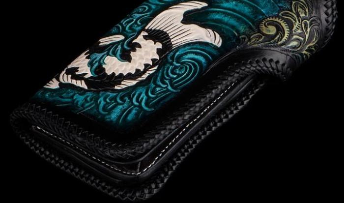 Handmade Leather Carp Mens Chain Biker Wallet Cool Leather Wallet With Chain Wallets for Men